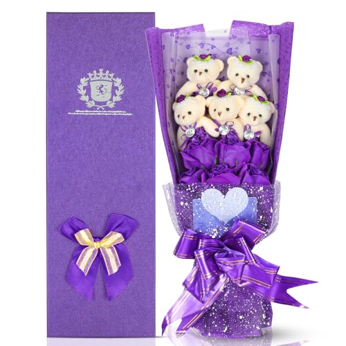 Image of Erweicet Purple Mother's Day Teddy Bear Bouquet in Gift Box, Bear Gifts for Mom