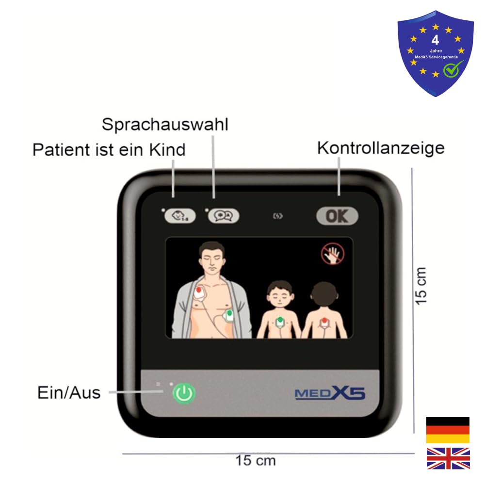 myPAD Heimdefibrillator AED für zuhause, Familie & Freizeit, 4 J. MedX5 Servicegarantie, vollautomatische Schockabgabe, LED-Grafik, für Kleinkinder Erwachsene, Komplettset