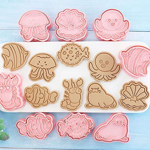 8 Pieces Cute Fish Octopus Cookie Cutters Shell Cookie Moulds For Baking Cookie Mould Press Shell Cookie Press Set Kitchen Tools Plastic Cookie Stamps (Marine Animals) #TOP2