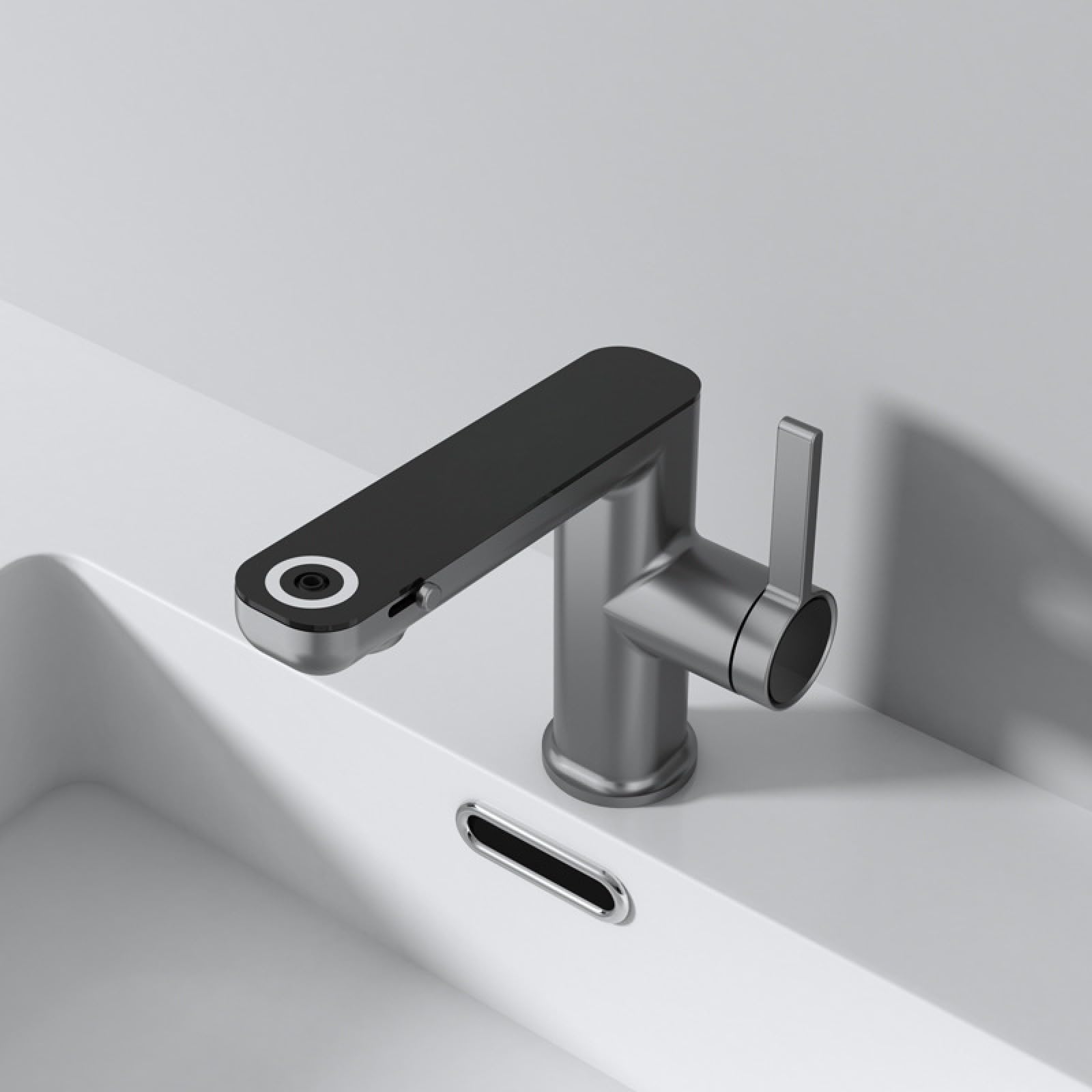 Intelligent Digital Display Basin Faucet Multi-Function Water Outlet Hot and Cold Faucet Wash Basin, Gun Gray Basin Faucet - Ordinary Model