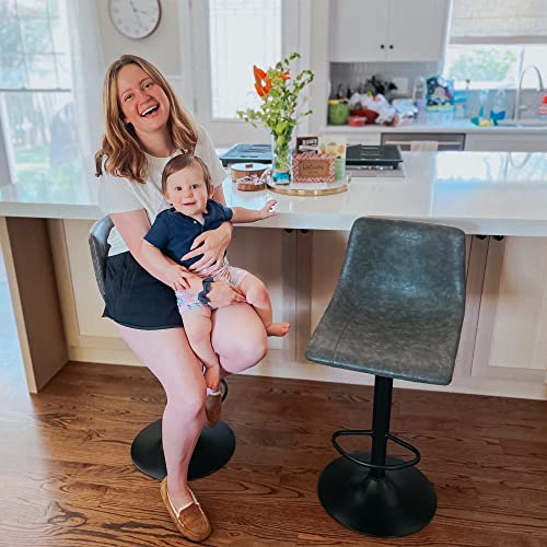 Alpha Home 2 Pack Bar Chairs, 360 Degree Swivel Bar Stools Set Of 2 With Pu Leather, Counter Stools For Kitchen Counter With 300 Lbs Capacity, Adjustable Counter Height Bar Stools With Back, Grey #TOP2