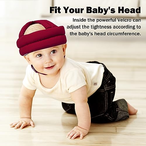 Image of Baby Head Protector Baby Helmet for Crawling Walking, No Bumps Safety Head Adjustable Protective Cap for Walking, Playing (Red)