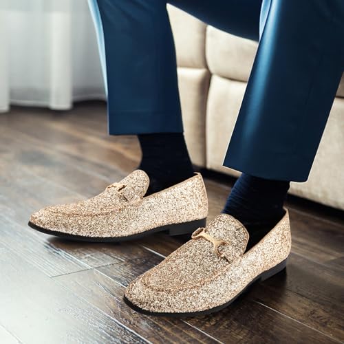 Men's Penny Slip-on Glitter Loafer Metallic Cap Toe Tuxedo Dress Shoes Sparkly Sequins Smoking Slipper Prom Party Wedding Comfortable Lightweight2
