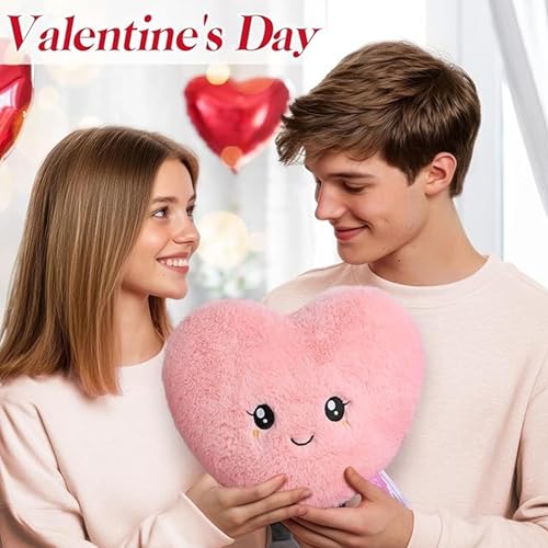 Image of Zexsazone Soft Pink Heart Plush Toy Cushion - Cute Smiling Face Stuffed Pillow for Kids, Boys, Girls Girlfriend & Wife | Valentine Gift, Birthday Present, Anniversary Romantic Plushie Home Decor 30 cm