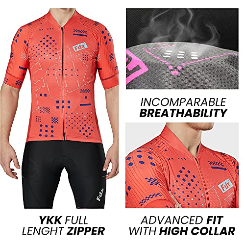 FDX Men’s Summer Cycling Suit Short Sleeve Cycling Jersey with 3D Gel Padded Bib Shorts Set Breathable, Quick Dry All Day Bicycle Clothing Set for Outdoor Riding Sport, Biking Race (Red-XL) - Image 2