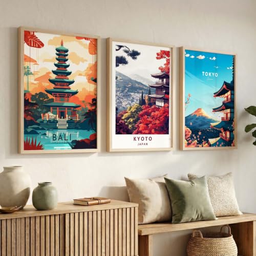 Image of kotart Japanese City View Wall Framed Posters | Aesthetic Japan Theme City View Framed Poster for Living Room Bedroom Gaming Room Studio Wall Decor Set Of 3 (20x30 Inch)
