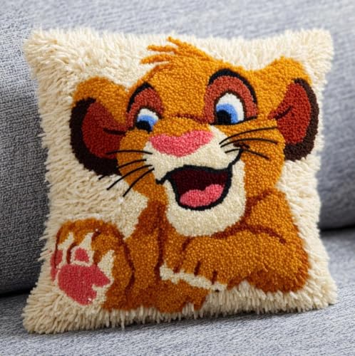 Kit crochet à loquet cadeau créatif pour fabriquer un coussin en broderie lion de dessin animé