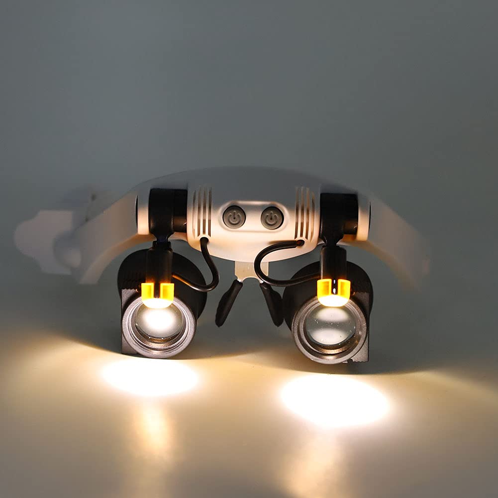 Lente D'Ingrandimento per Montaggio su Testa a LED con Lente Sostituibile, 21 Combinazioni, Ingrandimento 3X-10X, Luci LED Fredde e Calde