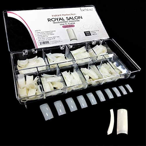 BeYou Natural Royal Salon 500 Artificial Fake False Nail Tips, 10 Sizes With Clear Plastic Case for Nail Salon Nail shop