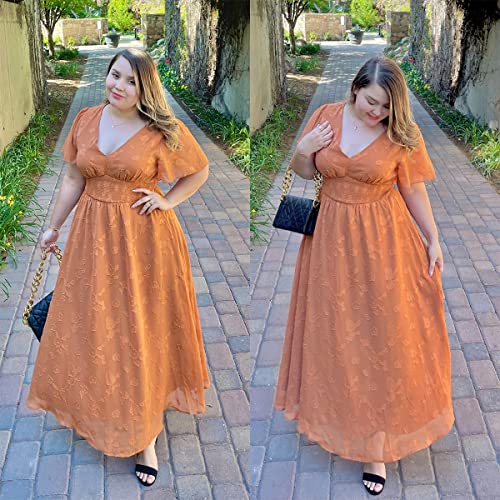Simplee Women's Plus Size Formal Wedding Guest Maxi Dress Boho Floral Flowy Maternity Dress (4Xl Burnt Orange) #TOP6