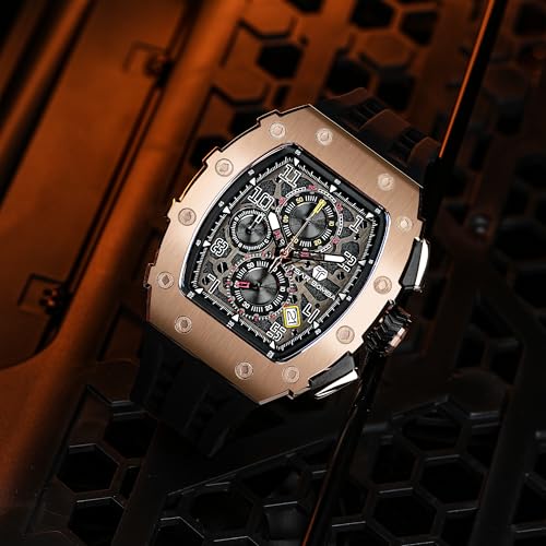 Image of TSAR BOMBA Mens Luxury Watch Watches for Men 50M Waterproof Japanese Quartz Movement Tonneau Stainless Steel Case Sapphire Glass with Chronograph Date Function Cool Unique Fashion Gift