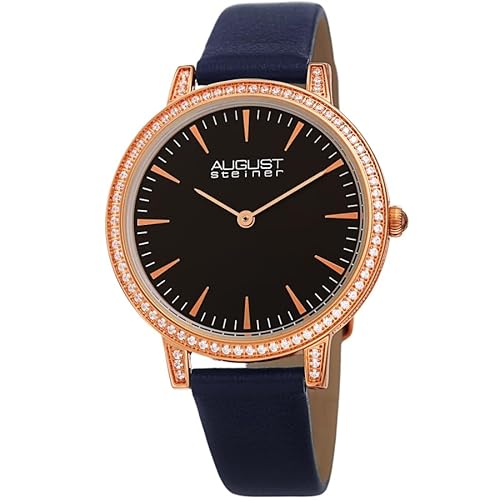August Steiner �X�p�[�N�����O�N���X�^�� ���f�B�[�X�E�H�b�` - �x�[���A�P�[�X�A���O�ɃN���X�^���Z�b�g���ꂽ�X�����P�[�X - �{�v�x���g - AS8274 Sparkle Blue