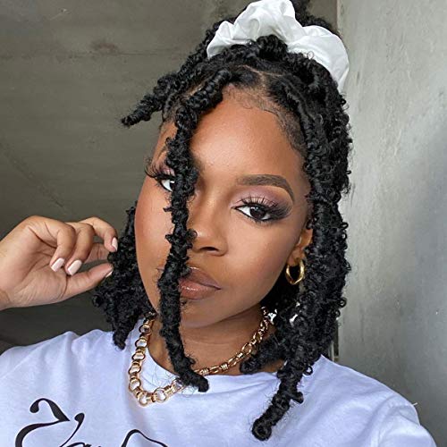 4 Packs Butterfly Locs Crochet Hair 12 inch Short Distressed Bob Faux Locs Crochet Hair Pre looped Butterfly Locs Pre-twisted Braids(12 Inch,1B)