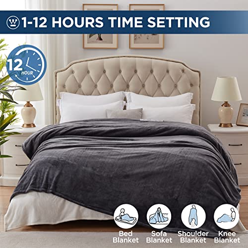 Westinghouse Electric Blanket Queen Size, Super Cozy Soft Flannel 84"" x 90"" Heated Blanket with 10 Fast Heating Levels & 1-12 Auto-Off, Machine Washable, ETL&FCC Certification, Charcoal