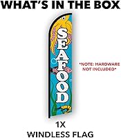 Vista 4 de Bandera de Swooper de manga completa sin viento de mariscos, perfecta para negocios, tiendas, tiendas, etc