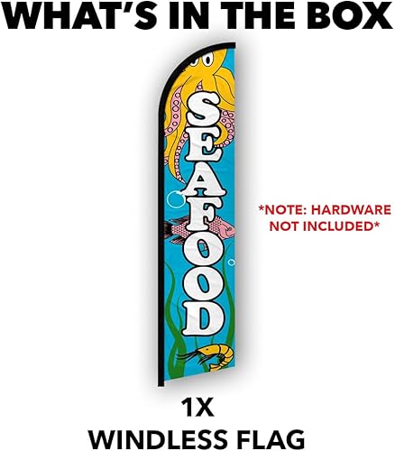 Miniatura 4 de Bandera de Swooper de manga completa sin viento de mariscos, perfecta para negocios, tiendas, tiendas, etc