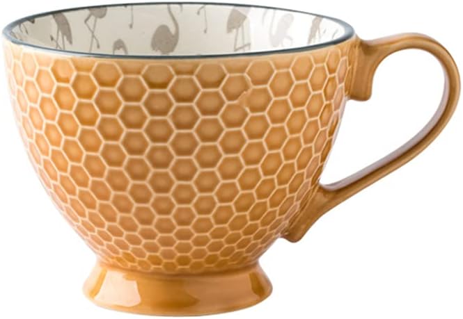 Colias Wing 12 OZ Relief Series Unique Honeycomb Design Ceramic Tea Cup Coffee Espresso Mug Travel Mug-Yellow&White