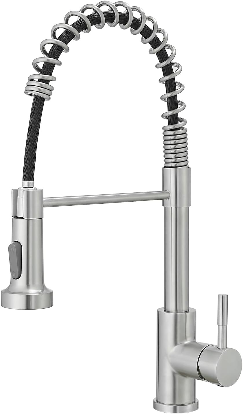 Kitchen Faucet with Pull Down Sprayer,FLG Stainless Steel Single Handle Brushed Nickel Pull Out Kitchen Faucet,Spring Commercial Faucet for Kitchen Sink,Farmhouses RV Utility Laundry Room Outdoor