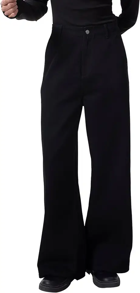 Calça jeans minimalista com corte largo/calça jeans preta/cintura limpa, ajuste adequado para escritório/gênero incluso