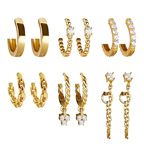 6 Pairs Gold Huggies Hoop Earrings Set For Women Girls Small Dangle Chain Hoop Earrings Jewelry For Gifts Twisted Hoop Earrings #TOP1