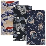 Japanese Cotton Handkerchiefs, Made in Japan, 2 or 3 Pack Assorted Set, 100% Cotton, Pocket Square, Gift, Celebration (3-Pack Y)