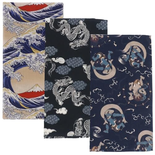Japanese Cotton Handkerchiefs, Made in Japan, 2 or 3 Pack Assorted Set, 100% Cotton, Pocket Square, Gift, Celebration (3-Pack Y)
