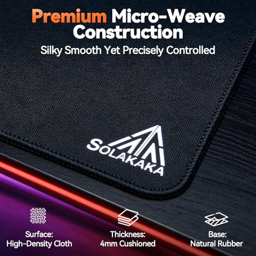 Image of SOLAKAKA EP9 Black Gaming Mouse Pad- 4MM Thick 17.7 inchx15.7 inch (450x400mm) Large Mouse Pad, Micro-Woven Precision Surface, Non-Slip Rubber Base, Stitched Edge- FPS,MOBAs,RTS,MMO