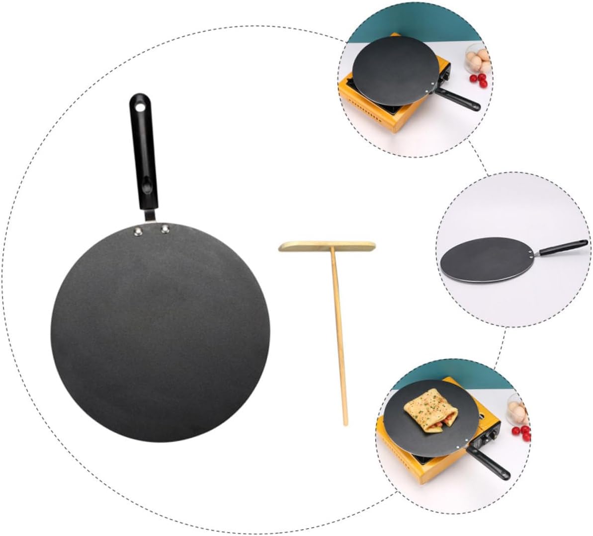 1Set Non Stick Crepe Frying Pan with Scraper Kitchen Supply for Pancakes Cooking Accessories Easy to Clean and Store Cooking Tool with Heat Resistant Handle