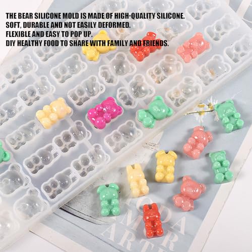 Small Bear Mould,1Piece 45Grids Cartoon Cute Mini Bear Chocolate Mould,Epoxy Resin Casting Mold for Chocolate Candy DIY Pendant Keychain Ornament Crafts(Pattern C 1PC) - Image 3