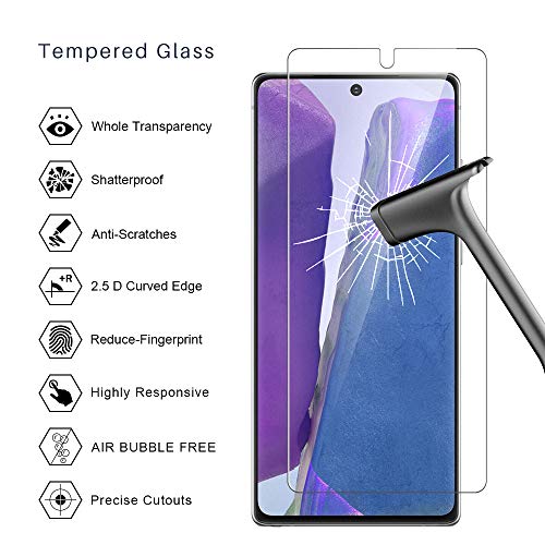 Image of TOCOL 4 Pack fit for Samsung Galaxy Note 20 5G (Not for Ultra)- 2 Pack Tempered Glass Screen Protector and 2 Pack Tempered Glass Camera Lens Protector Bubble Free Case Friendly 9H Hardness