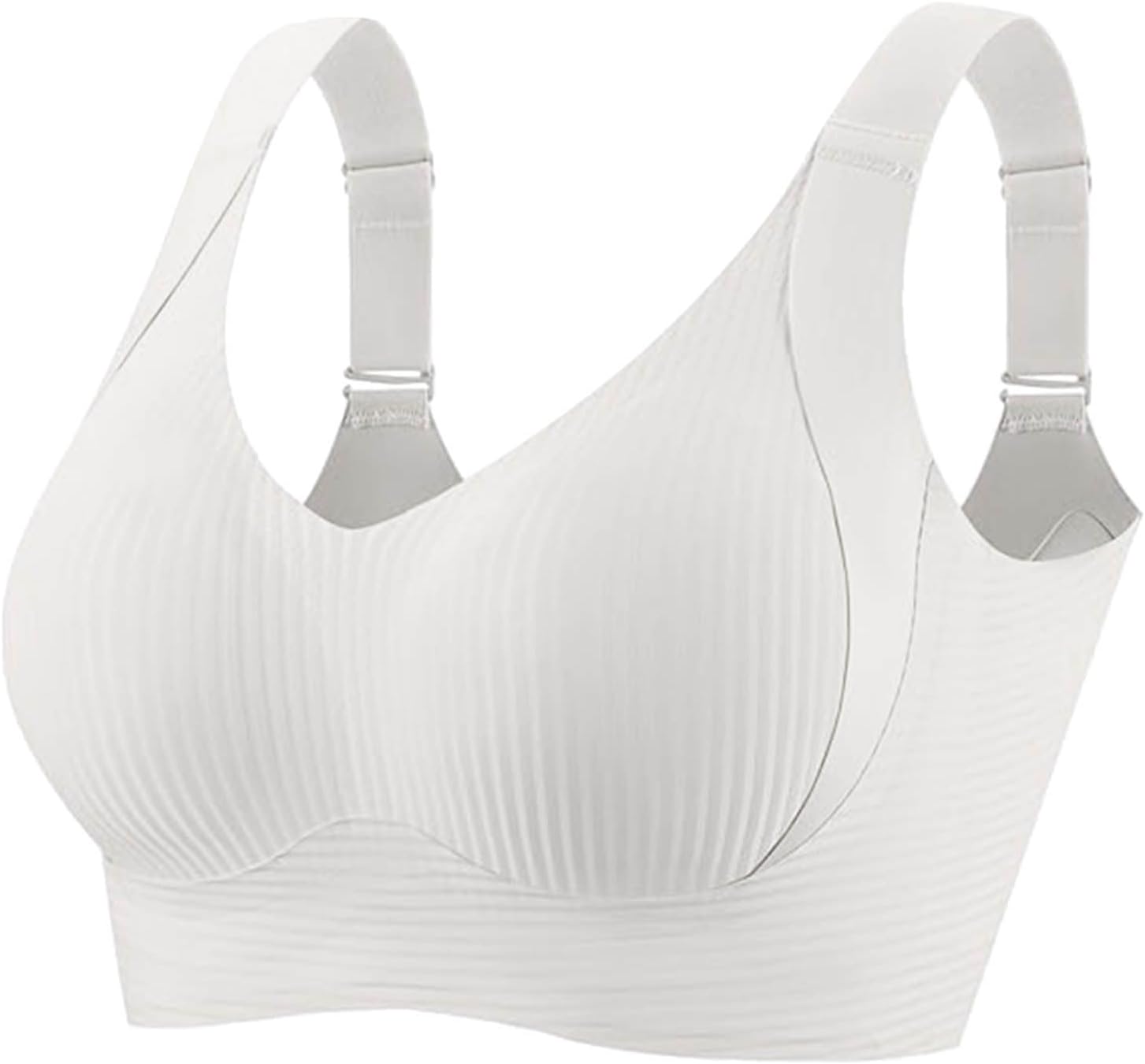 Women's Ribbed Push up Bra, Adjustable Wireless Bra, Seamless Scalloped Wire- Non-Marking Skin-Friendly Bras