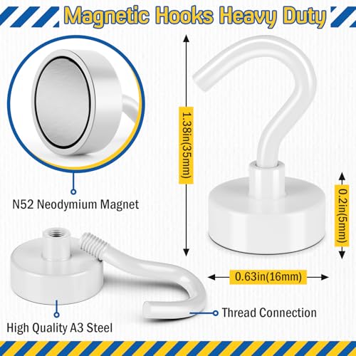 Image of FINDMAG 30LB+ Magnetic Hooks, 28Pack Heavy Duty Magnets with Hooks, White