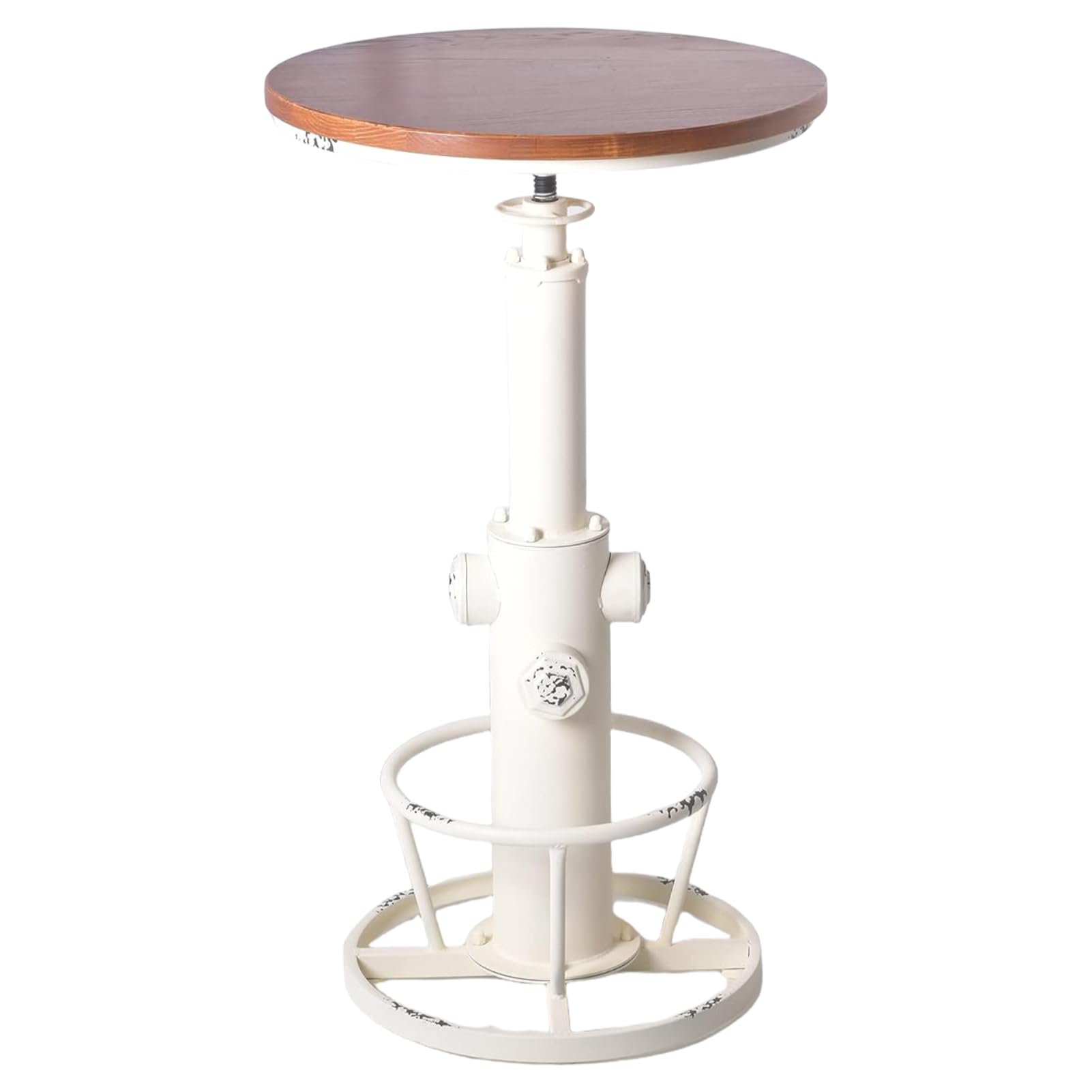 LOKKHAN Industrial Bar Table 38.6"-48.4" Height Adjustable Swivel Round Wood Tabletop 23.7" Dia, Kitchen Dining Office Coffee Bistro Pub Table (Aged White)