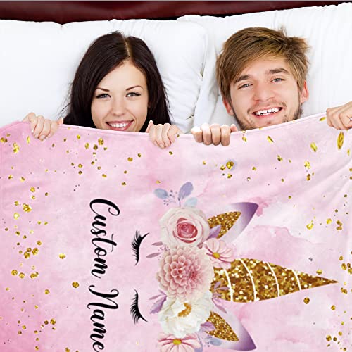 Image of Personalized Horse Blanket with Name for Girl Custom Name Blanket for Teen