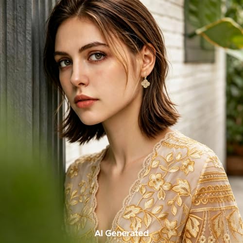 Image of Clover Earrings for Women Trendy 14K Gold Plated Four Leaf Stud Earrings Silver Flower Huggie Hoop Lucky Dangle Drop Earrings Jewelry St. Patrick's Day Christmas Anniversary Birthday Gift for Lover Daughter Mother Girlfriend
