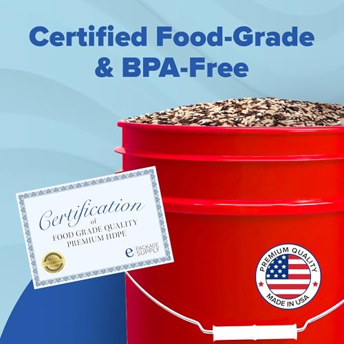 Image of ePackageSupply 5 Gallon Bucket - Food Grade Bucket with Airtight Gasketed Tear Strip Lid, BPA-Free, Heavy-Duty 90 Mil HDPE Plastic Pail, Bulk Storage, Durable Container, Made in USA - Red, 6 Packs