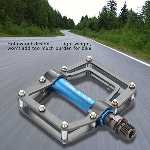 Vgeby 1Pair Bicycle Pedal, Lightweight Aluminum Alloy Bike Flat Pedals For Mountain Road Bmx Mtb Fixie Bikes (Titanium Color + Blue) Bicycle And Spare Supplies #TOP7