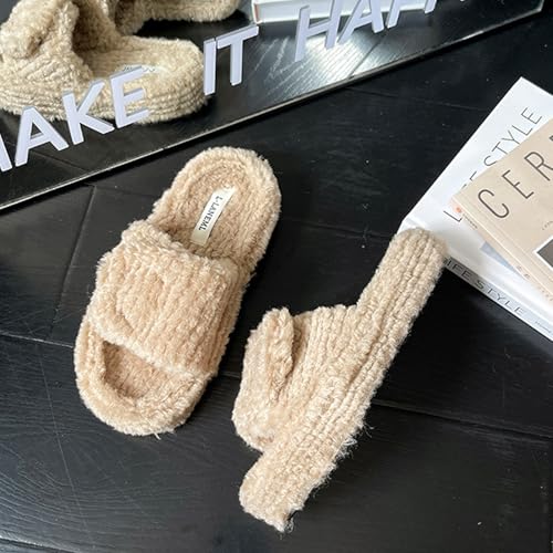 ChayChax Women’s Plush Warm Slide Fuzzy Slippers Open Toe Cozy Houses Shoes Non Slip Platform Indoor Slippers With Adjustable Hook and Loop4
