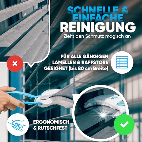 BRUSHYZ® Lamellenreiniger Bürste für effiziente Lamellen Reinigung von Raffstore und Jalousie außen & innen - Raffstore Reinigungsbürste - Jalousie Reiniger - Lamellenreinigungszange inkl. 2 Pads
