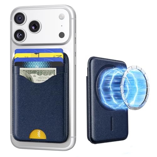 Image of for Magsafe Wallet Magnetic Card Holder - Strong RFID Leather Card Pocket with Magnet, Compatible with iPhone 12 /13 /14 /15 /16 /17 Series, Not for mini, Navy Blue