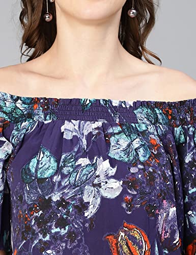 Image of oxolloxo Women Floral Digital Print Off - Shoulder Polyester Top