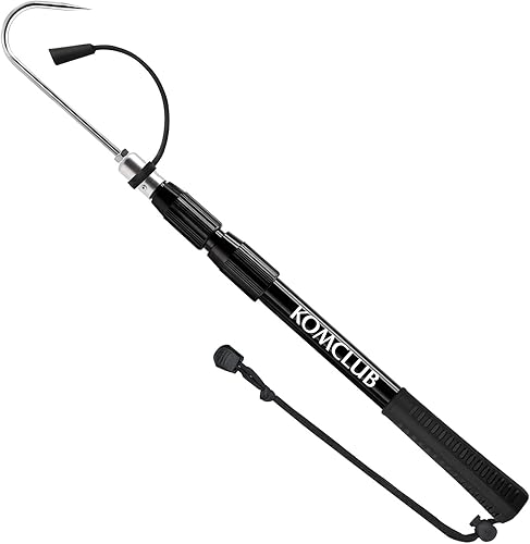 KOMCLUB Telescopic Fishing Gaff with Super Sharp Spear Hook Lightweight Hand Fish Gaff with Soft Rubber Nonslip Handle and Lanyard for Freshwater