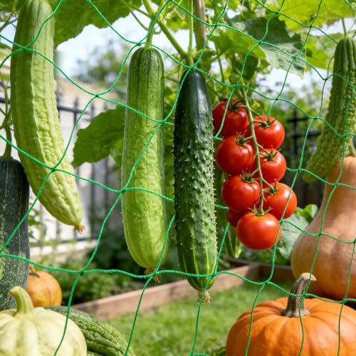 UPINS Ranknetz für Gurken Ranknetz für Kletterpflanzen 2M x 4M Pflanzennetz mit 100 Pflanzenbindern Rankhilfe Netz für Tomaten Gurken Gemüse Kletterpflanze