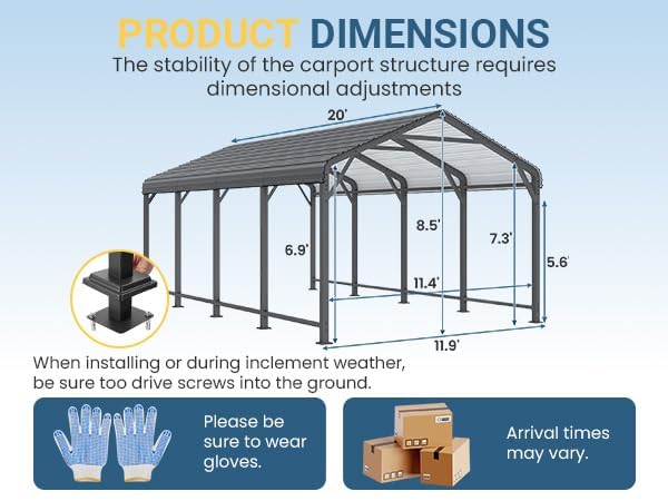 Image of Wisteria Lane 12x20FT Metal Carport, Heavy Duty Carport Canopy with Reinforced Frame and Base for All-Weather, Outdoor Garage Car Port for Boats, Tractors, Pickup Trucks or Party, Dark Gray