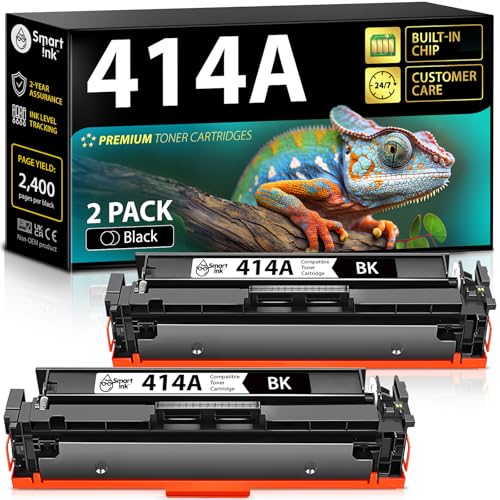 Image of Smart Ink Compatible 414A Toner Cartridge Replacement for HP 414 A with Built-in Chip (2 Black Pack) to use with Color LaserJet Pro MFP M479fdw M479fdn M479fdw M454dw M454dn | Built-in CHIP, Replacement for HP 414 A, for Color Laserjet Pro MFP M479fdw M479fdn M479fdw M454dw M454dn