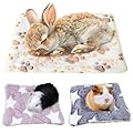 ChAusa 3 Pcs Guinea Pig Bed 26x33cm/15x20cm Small Animal Plush Mat Washable Fluffy Guinea Pig Bed Mat for Bunny, Hamster, Hedgehog (White, Pink, Gray)