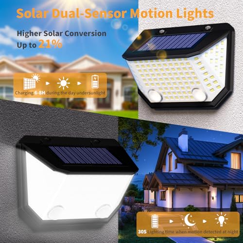 K KASONIC Solar Dual-Sensor Fence Lights, 6500K Waterproof Motion Lamps with 300° Wide Lighting Angle for Garden, 4 Pack Outdoor Wall Step Light for House - Image 3