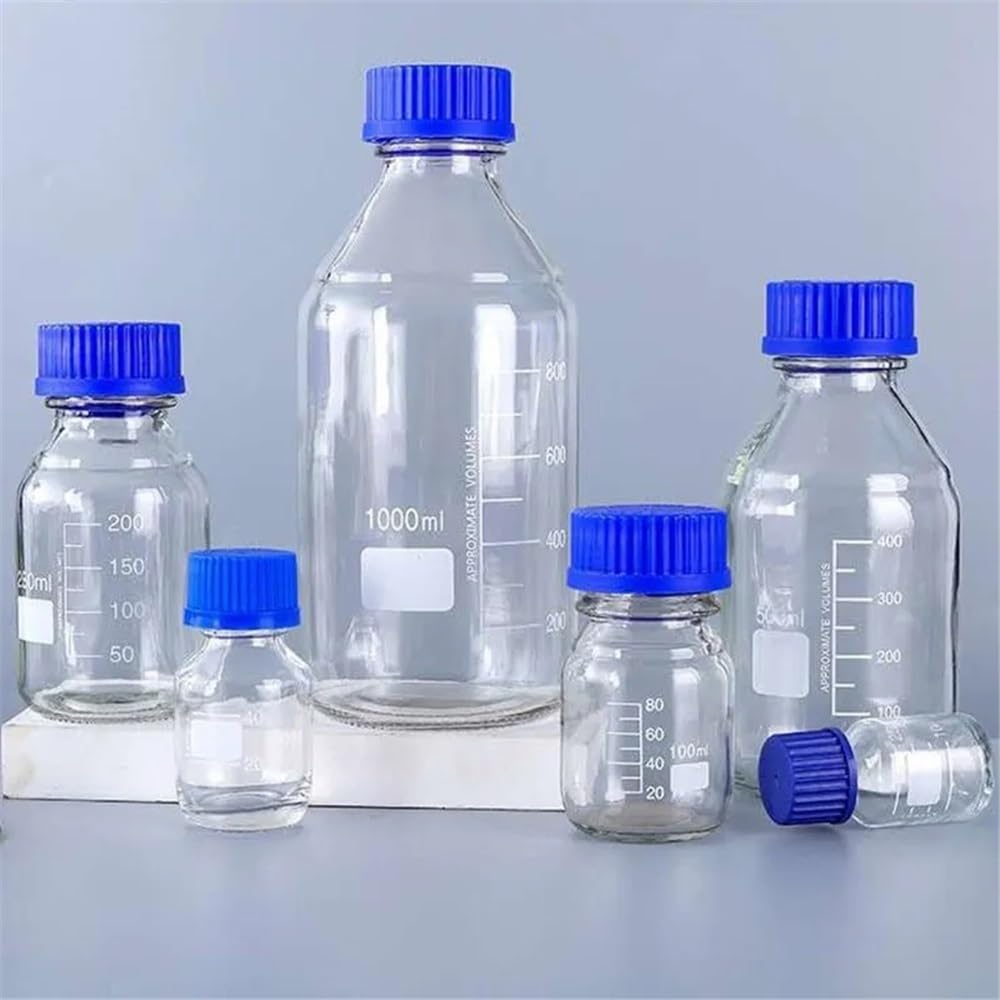 Laborausstattung und -bedarf Messflasche for Reagenzien mit blauem Deckel, transparente/braune Probenflasche aus Glas, 50 ml/100 ml/500 ml/1000 ml/2000 ml
