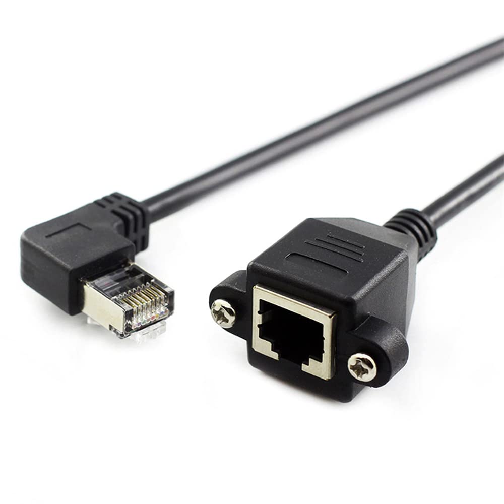 J57 Prolunga Cavo Di Rete LAN Adattatore Angolo 90° Sinistro - RJ45 Maschio A Femmina, 50 Cm, Schermato, 40 Gbps, CAT8, Plug & Play