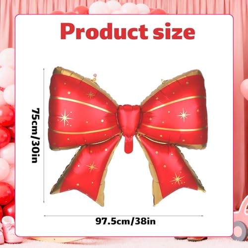 Image of 4Pcs Giant Bow Balloons, 97.5cm /38in Big Elegant Coquette Theme Balloons for Birthday Wedding Engagement & Party Large Decorations Bridal & Bachelorette Supplies (Star Dot Red)